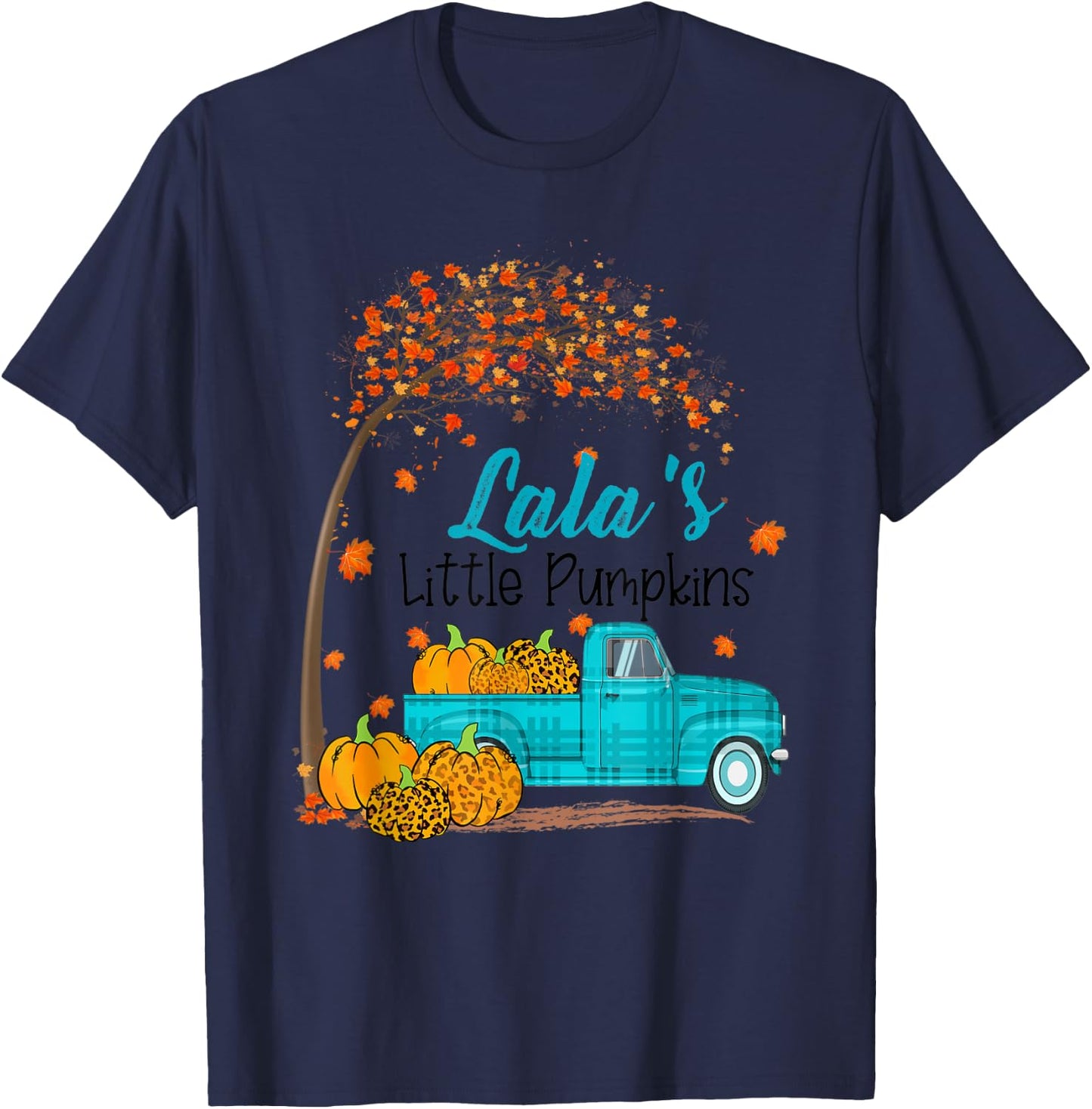 Autumn Tree lala's Little Pumpkins Blue Truck - Fall T-Shirt - T-Shirt | Navy