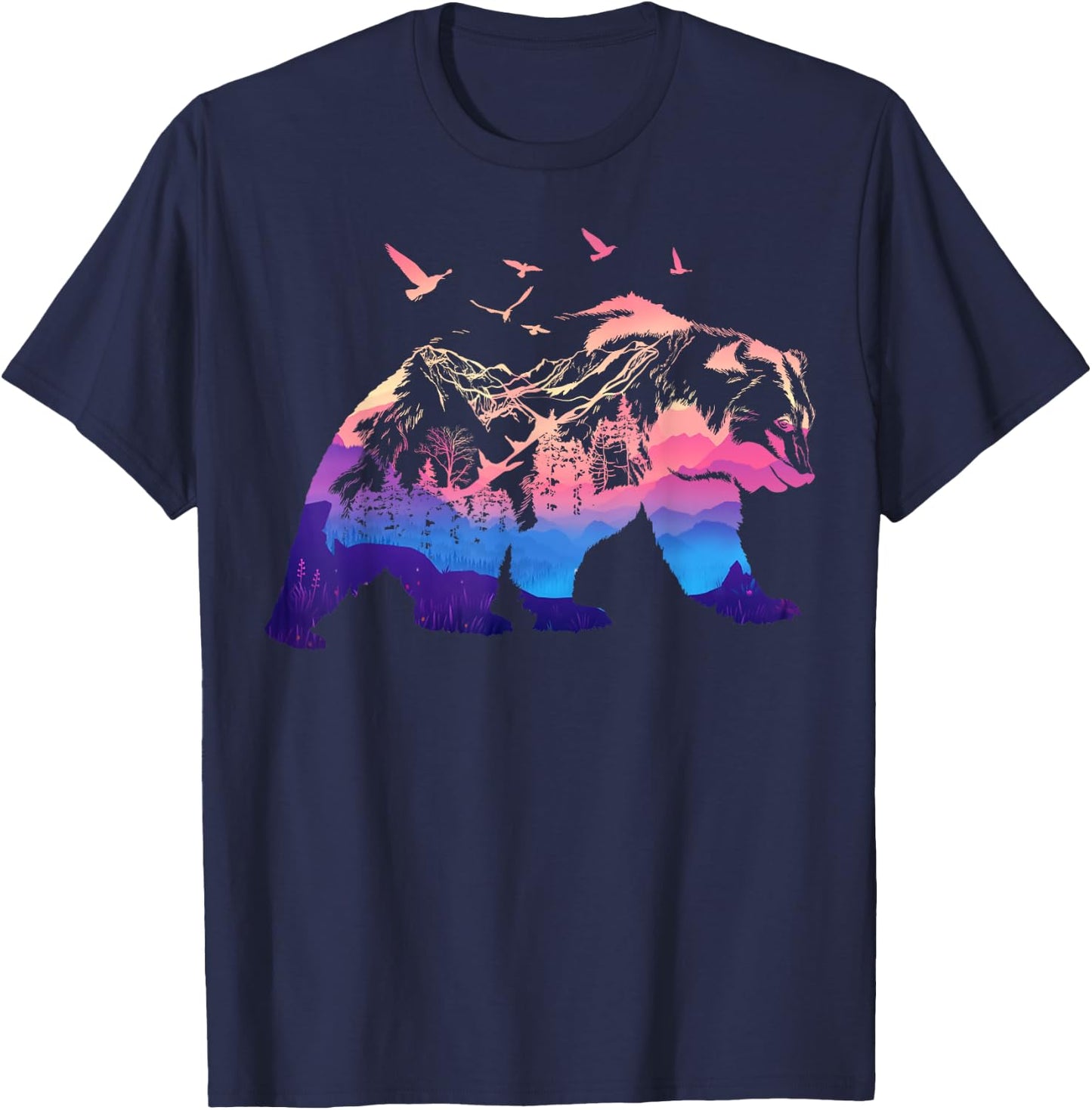 Bear Nature Outdoor Mountains Forest Trees Bear Wildlife T-Shirt - T-Shirt | Navy