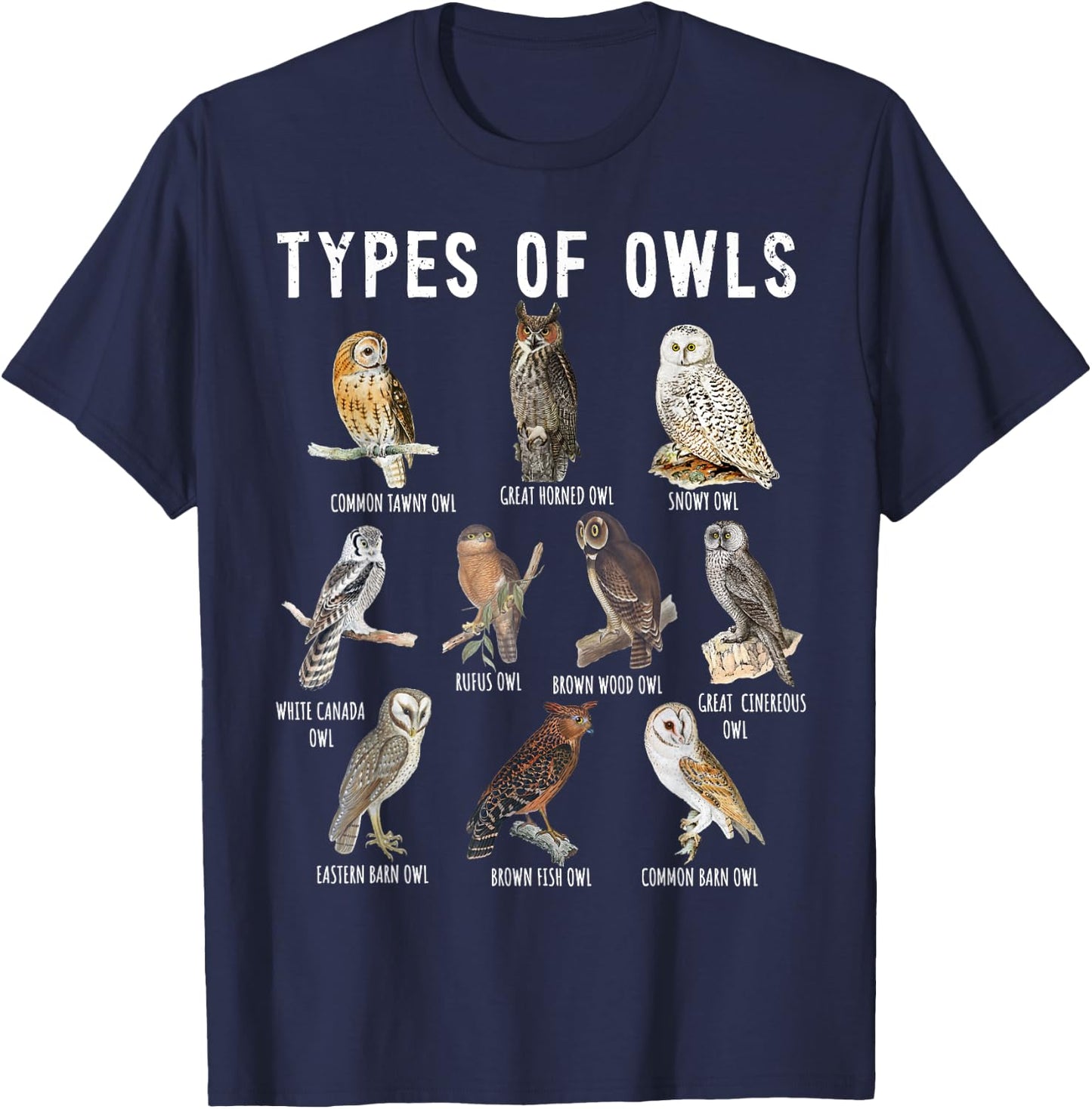 Owl Lover, Owl Types, Bird Lover, Owl T-Shirt - T-Shirt | Navy