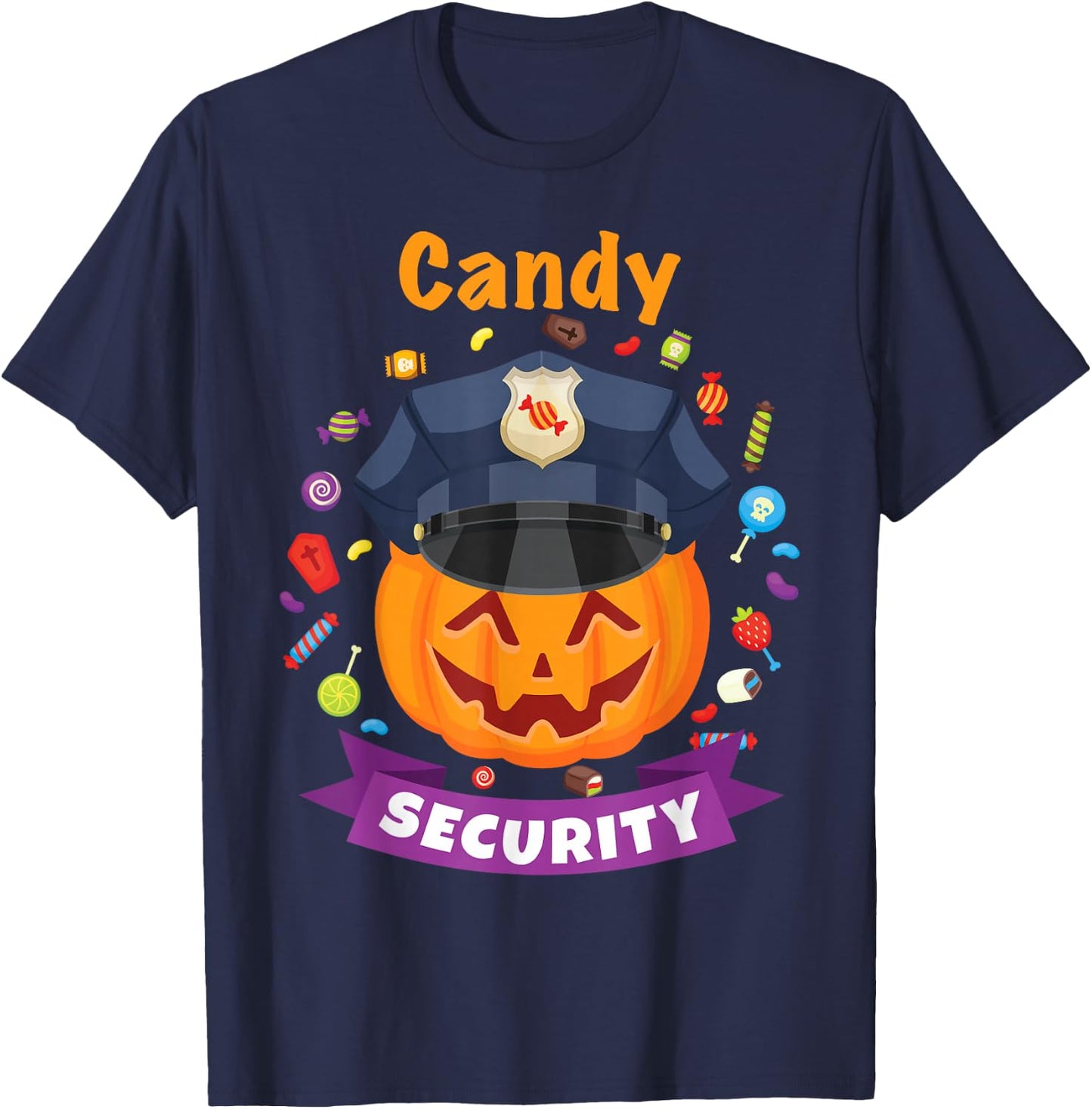 Candy Security Halloween Party Costume Police Funny T-Shirt - T-Shirt | Navy