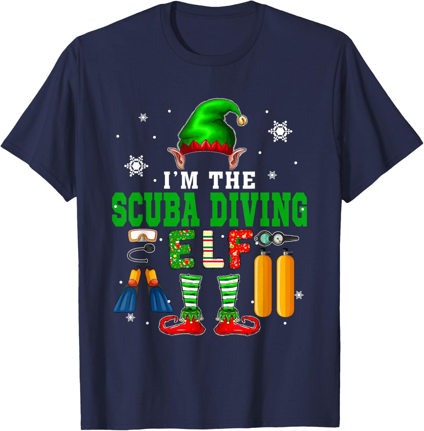 I'm The Scuba Diving Elf Christmas Elf Shoes Hat Costume T-Shirt - T-Shirt | Navy