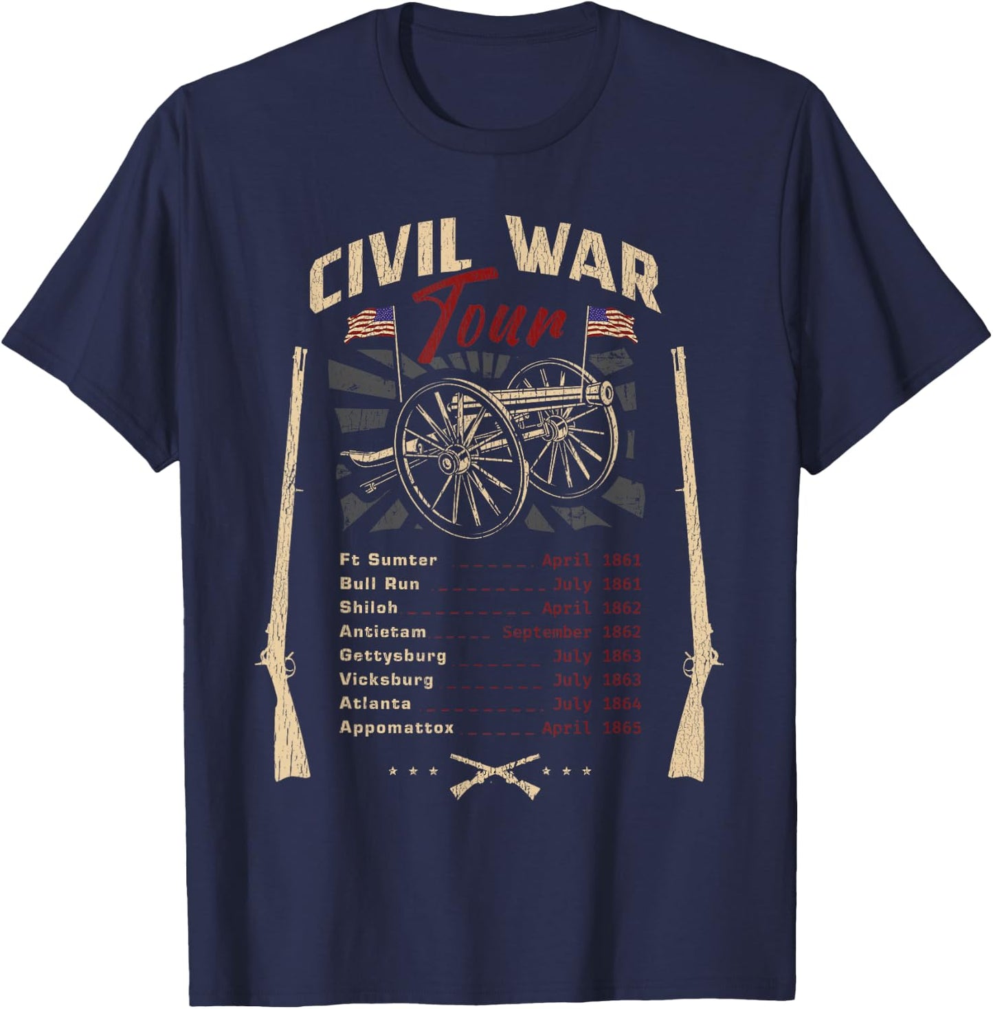 American Civil War Tour Battle Dates Reenactment Gettysburg T-Shirt - T-Shirt | Navy