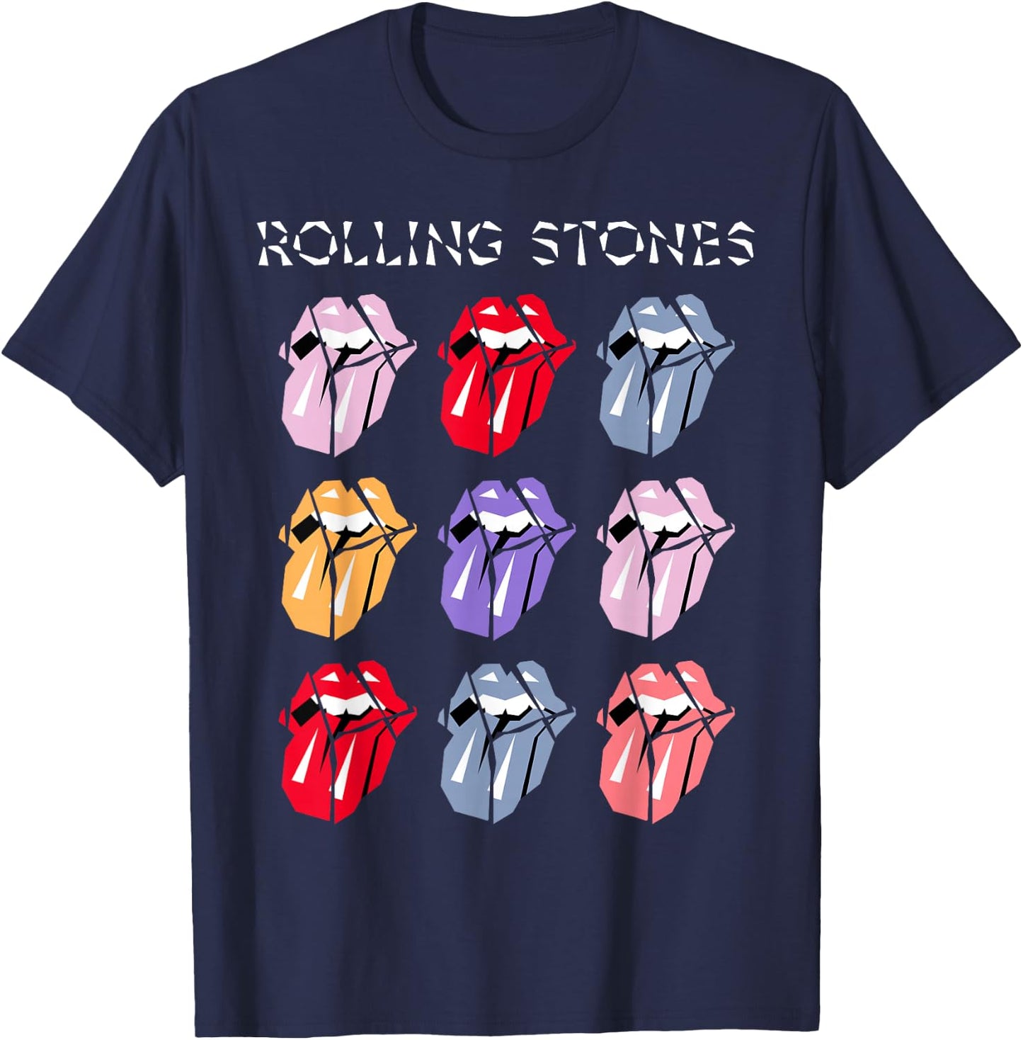 Official The Rolling Stones HD Multi Color Tongue T-Shirt - T-Shirt | Navy