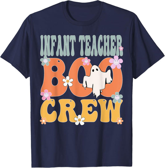 Infant Teacher Boo Crew Ghost Groovy Halloween T-Shirt - T-Shirt | Navy