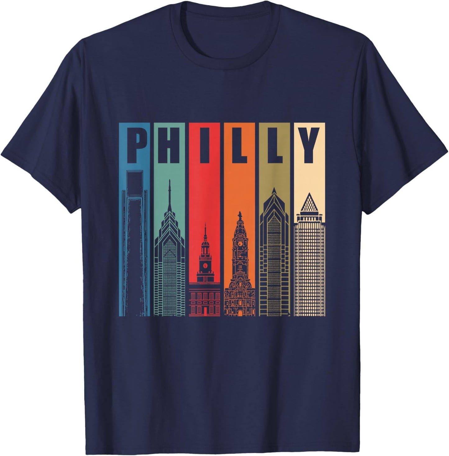 Philly Retro Vintage Philadelphia Skyline Philly City Pride T-Shirt - T-Shirt | Navy