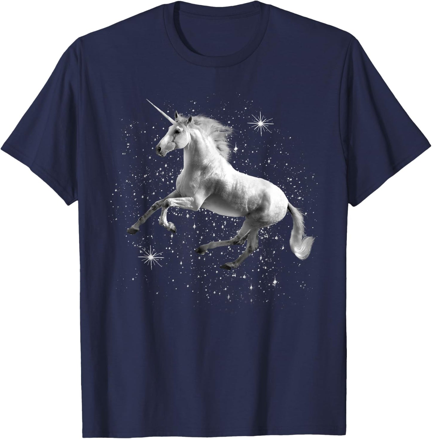 Unicorn Black and White Starry Stars T-Shirt - T-Shirt | Navy