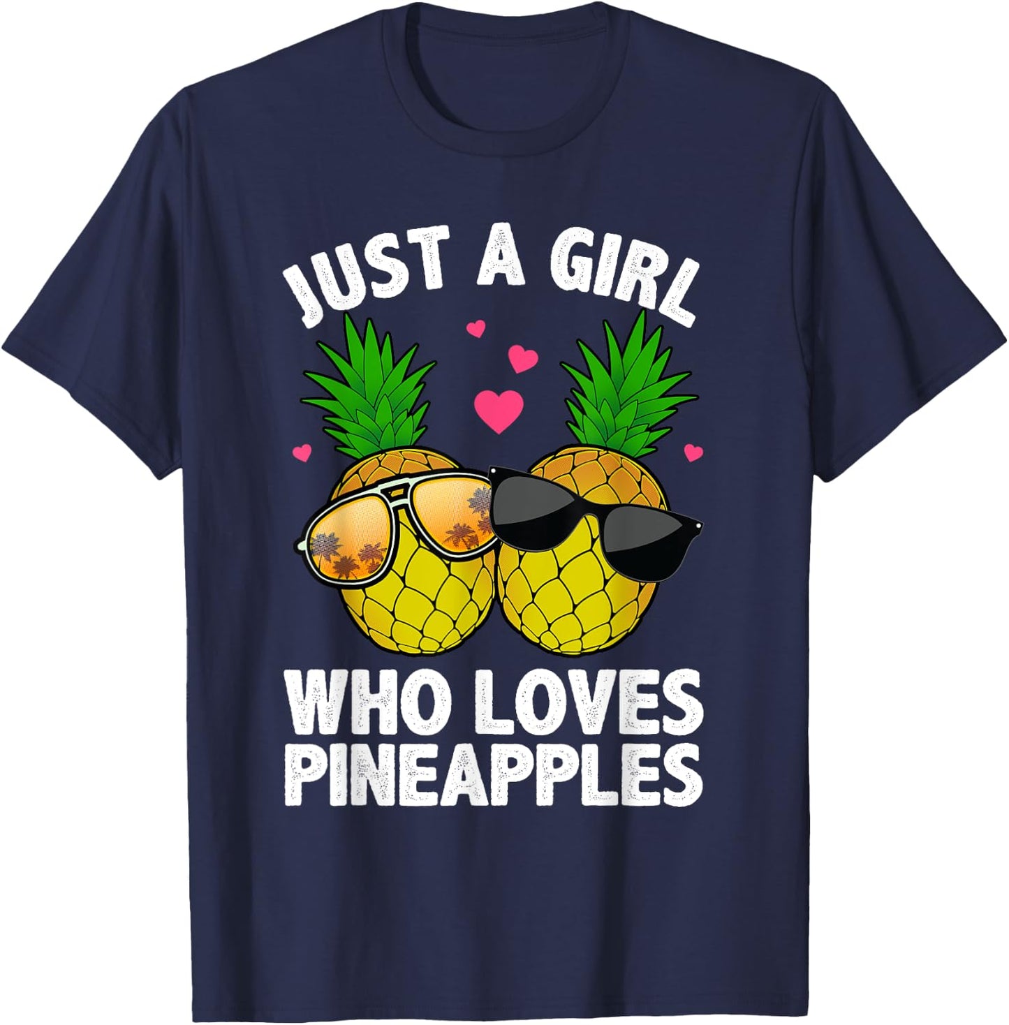 Cool Pineapple Art Girls Hawaiian Aloha Pineapples T-Shirt - T-Shirt | Navy