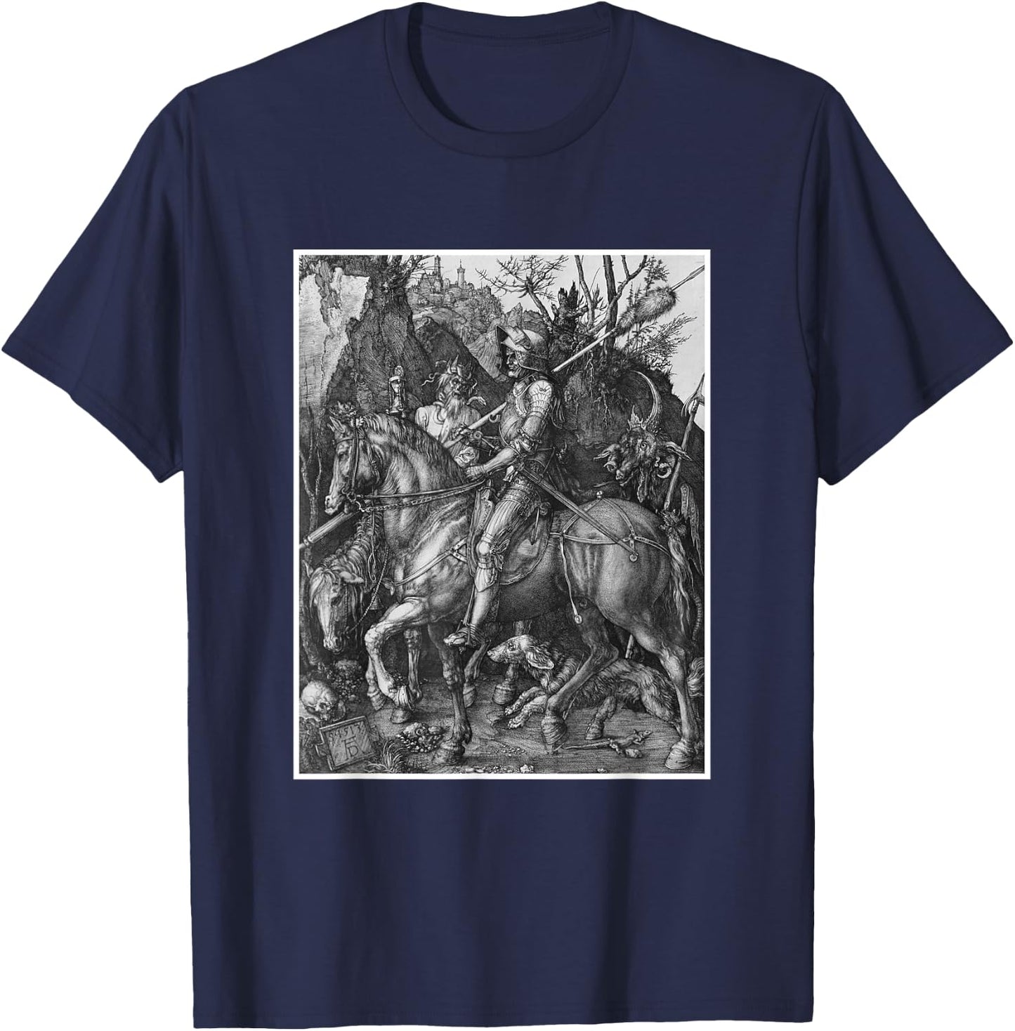 Medieval Knight Death & The Devil Art History Albrecht Durer T-Shirt - T-Shirt | Navy