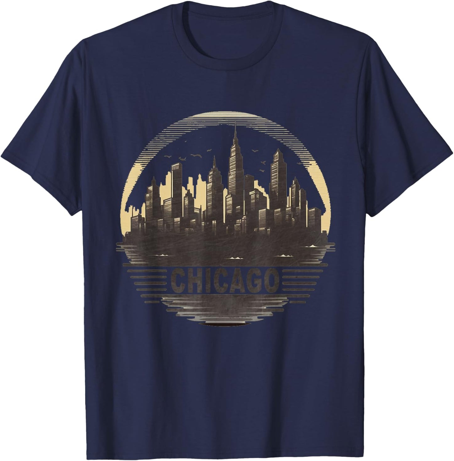 Retro style Chicago Illinois city skyline T-Shirt - T-Shirt | Navy