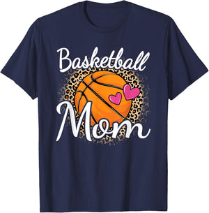 Basketball Mom Leopard Print Basketball Women Mama T-Shirt - T-Shirt | Navy