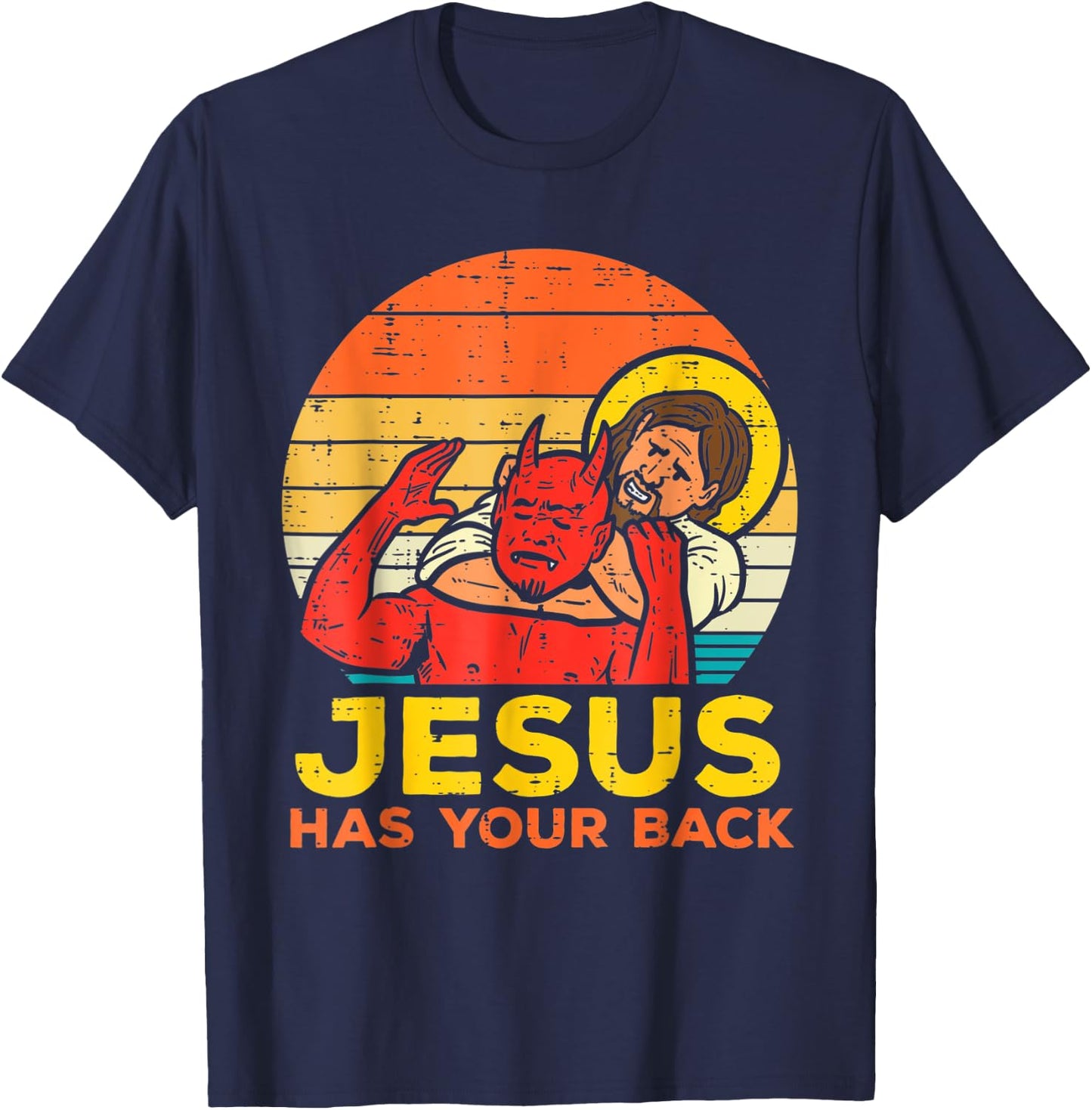 Jesus Has Your Back Jiu Jitsu Retro Christian Men Women Kids T-Shirt - T-Shirt | Navy
