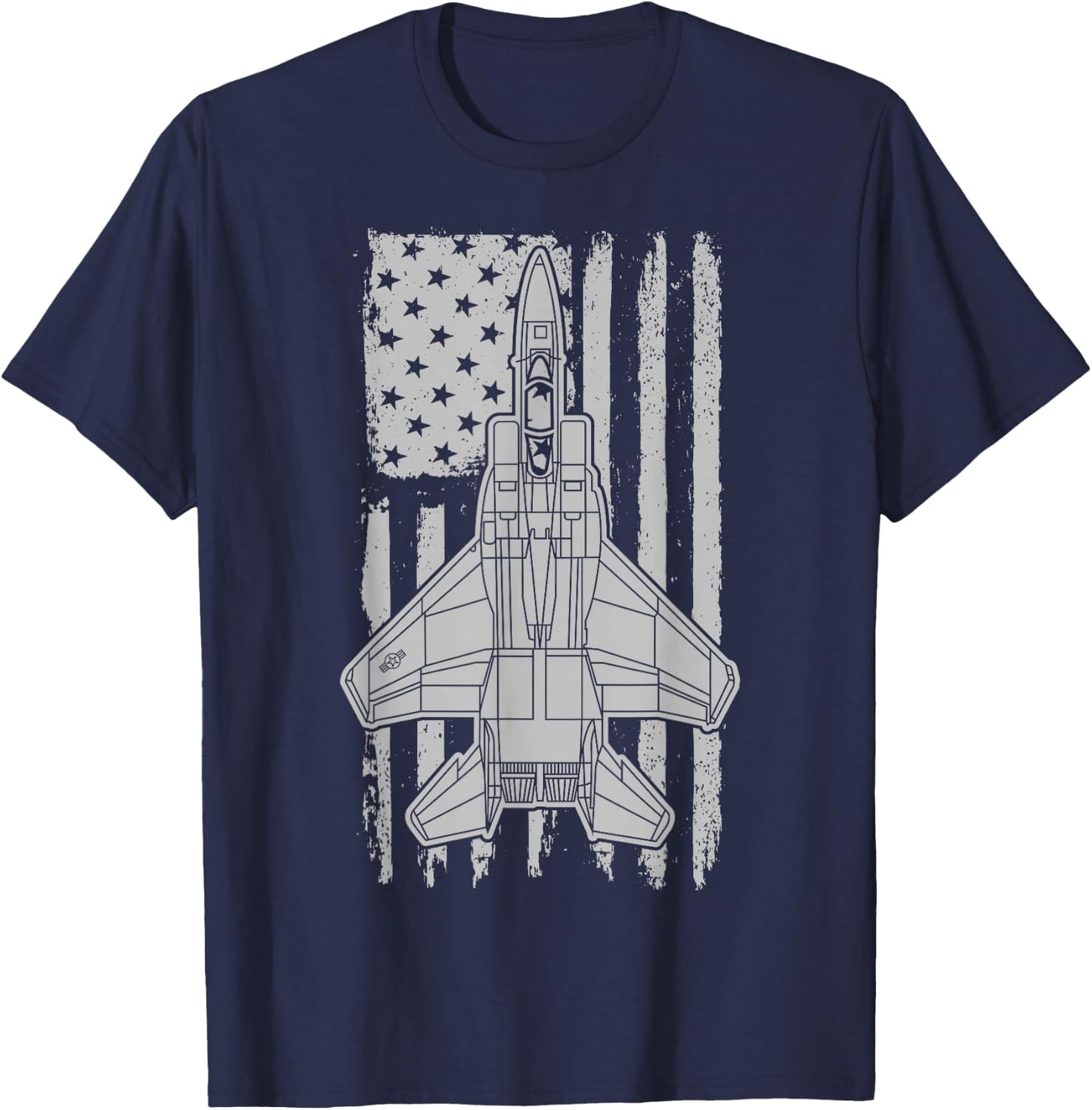 F-15 Eagle Fighter Jet Airplane American Flag F15 T-Shirt - T-Shirt | Navy