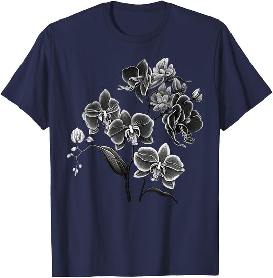 Simple Orchid Flower on black and white Orchid T-Shirt - T-Shirt | Navy