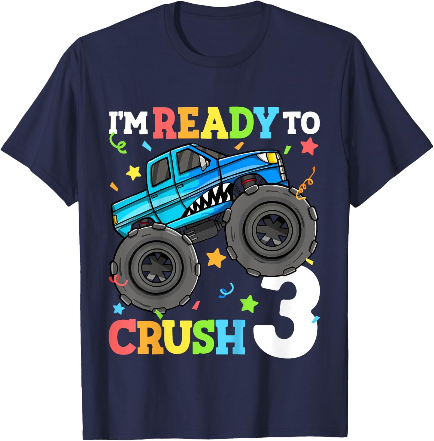 Kids Monster Truck Shark 3rd Birthday Boy Toddler 3 Three T-Shirt - T-Shirt | Navy