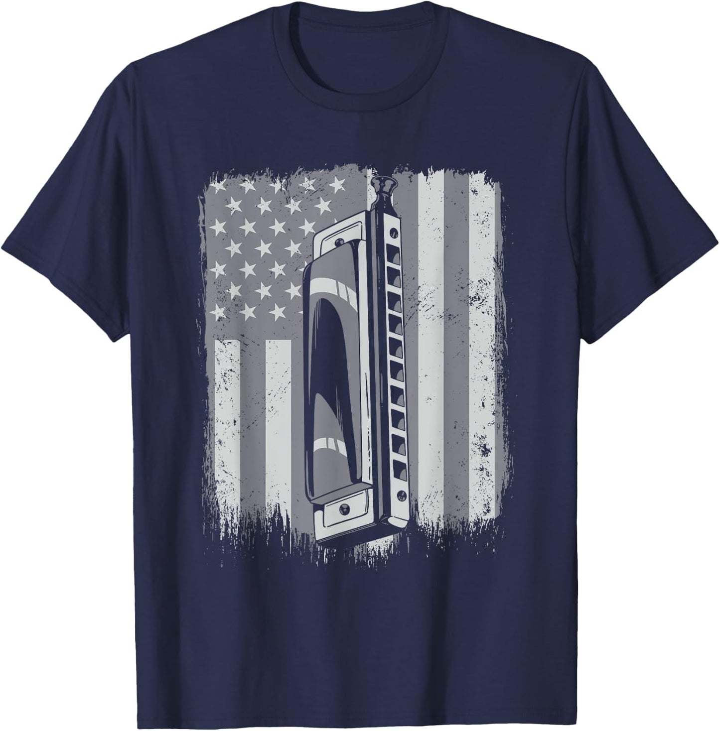 Harmonica American Flag Harmonicist Mouth Harp Harmonica Kids Men T-Shirt - T-Shirt | Navy