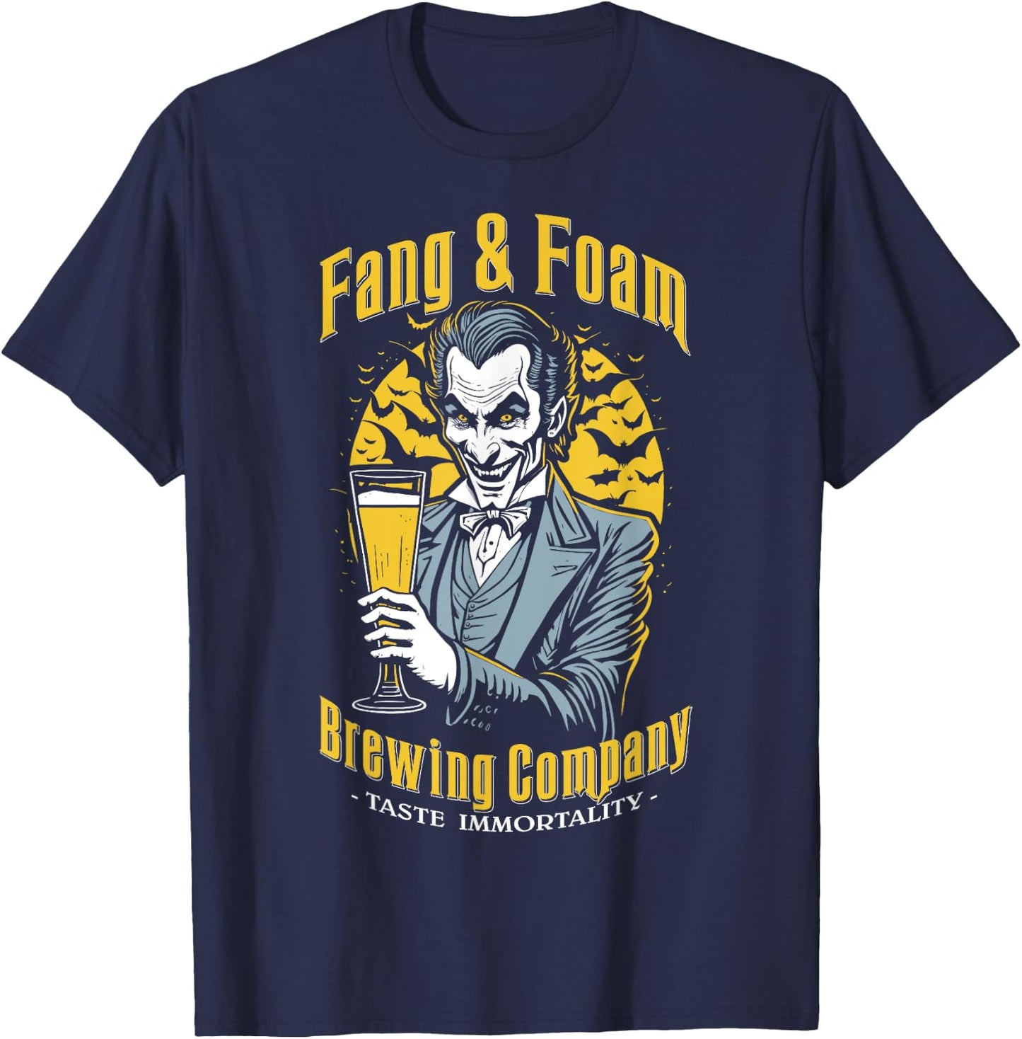 Halloween Beer Funny Gothic Count Dracula Vampire Brewing T-Shirt - T-Shirt | Navy