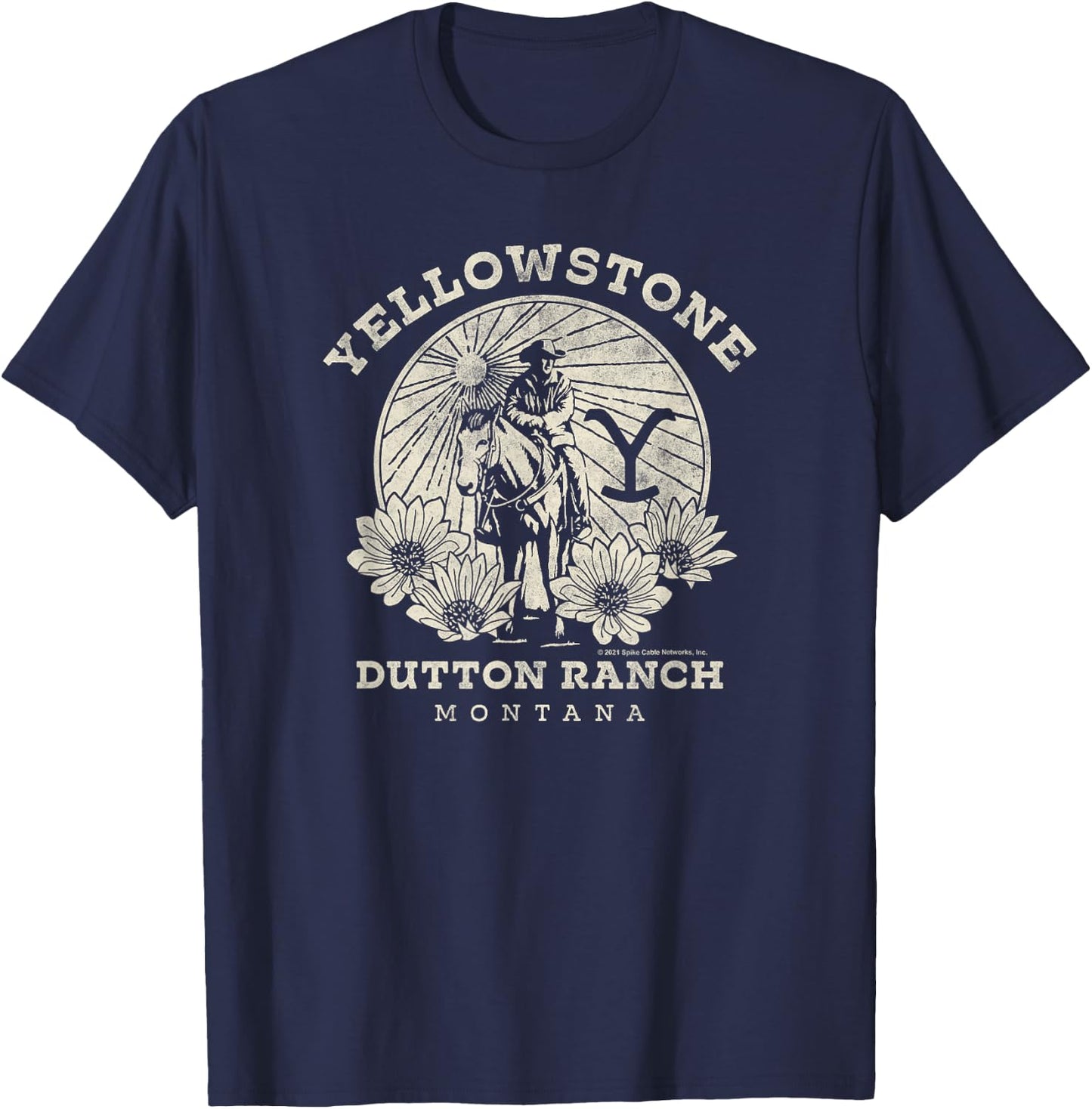 Yellowstone Dutton Ranch Solo Horseback Rider Logo V1 Short Sleeve T-Shirt - T-Shirt | Navy