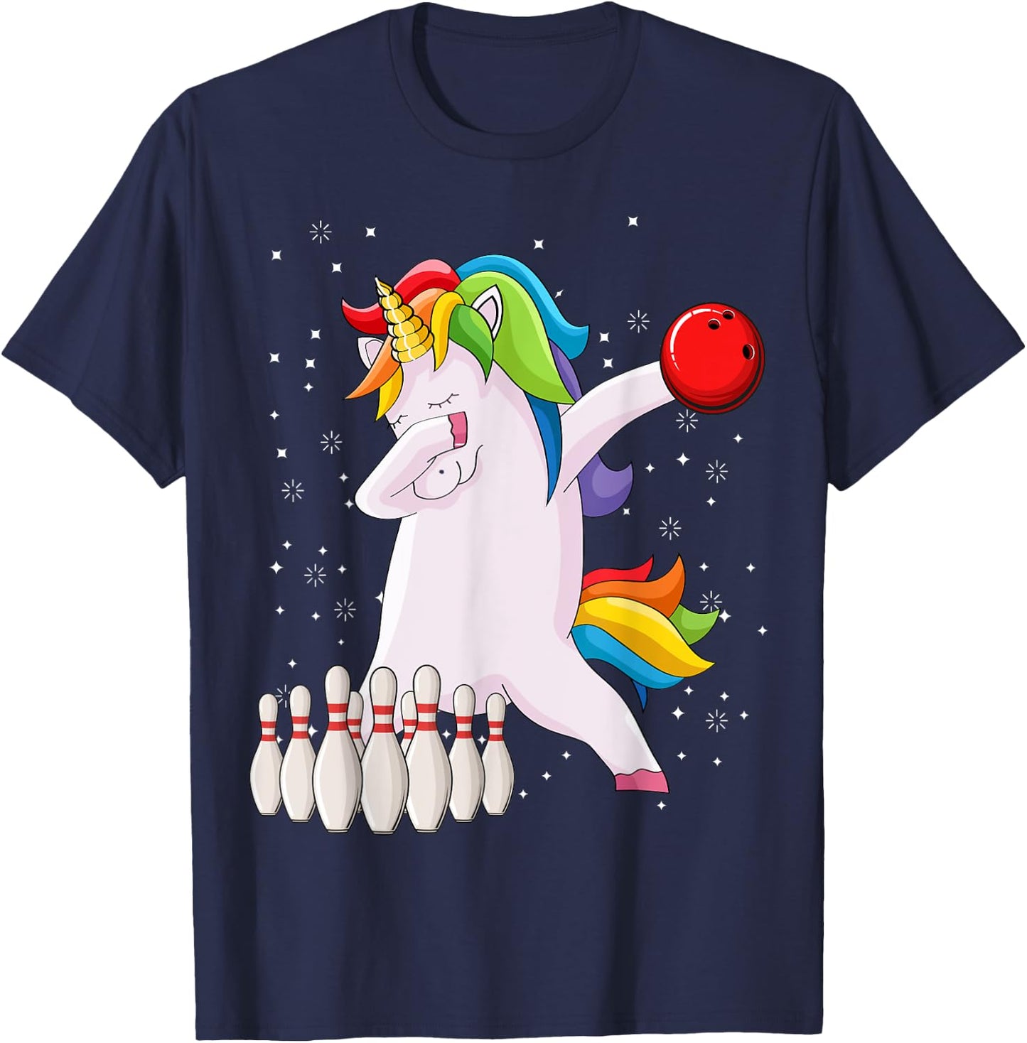 Dabbing Unicorn Bowling Ball Funny Bowling T-Shirt - T-Shirt | Navy