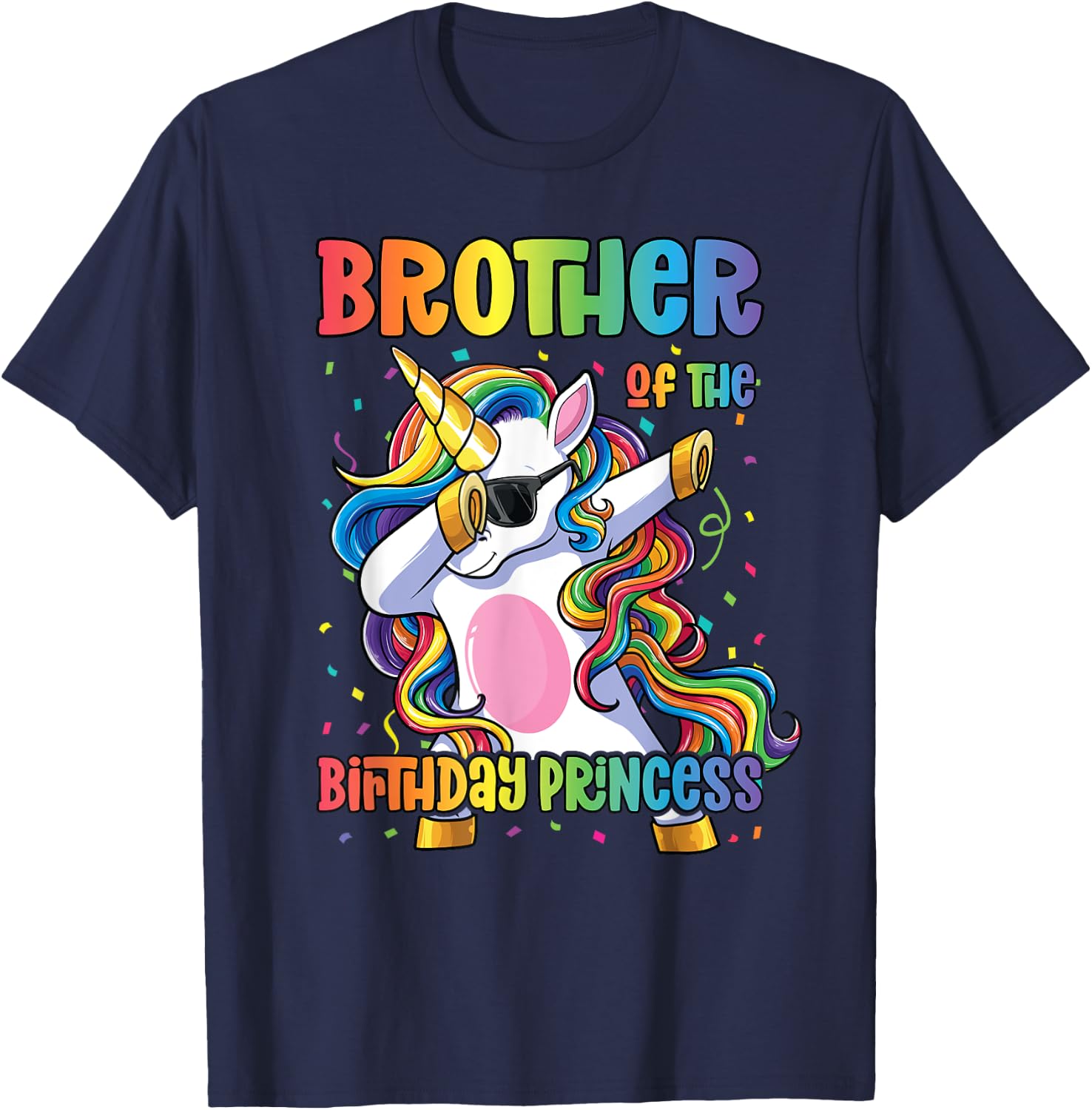 Brother of the Birthday Princess Shirt Girl Dabbing Unicorn T-Shirt - T-Shirt | Navy