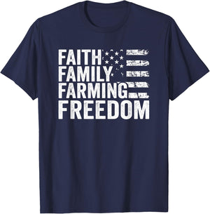 Faith Family Farming Freedom - USA Flag Christian Farmer T-Shirt - T-Shirt | Navy