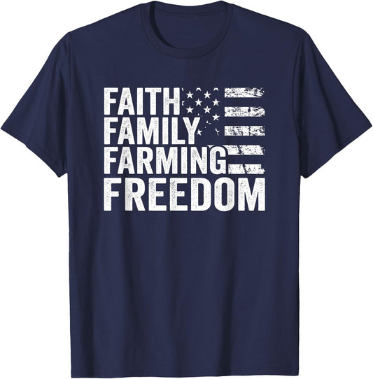 Faith Family Farming Freedom - USA Flag Christian Farmer T-Shirt - T-Shirt | Navy