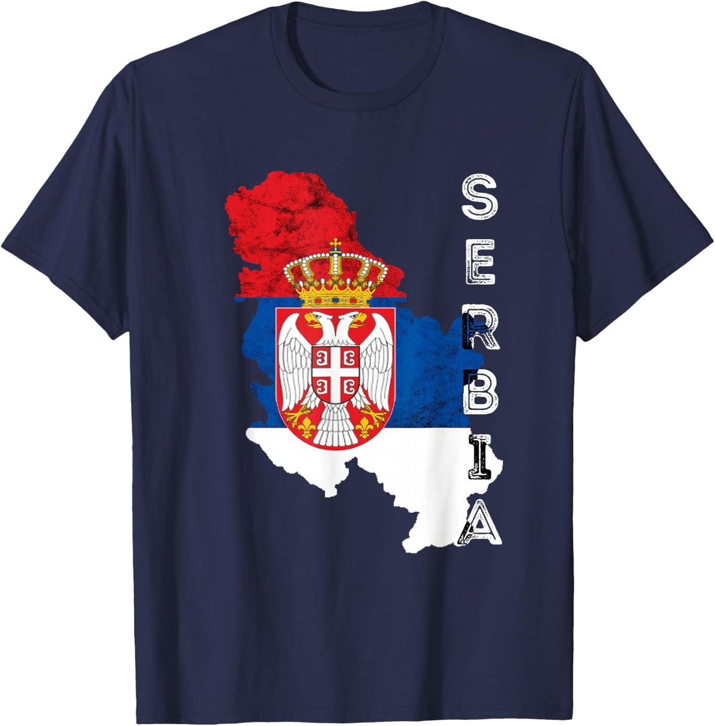 Serbia Vintage Serbian Map Srbija Serbian Flag Serbian Pride T-Shirt - T-Shirt | Navy