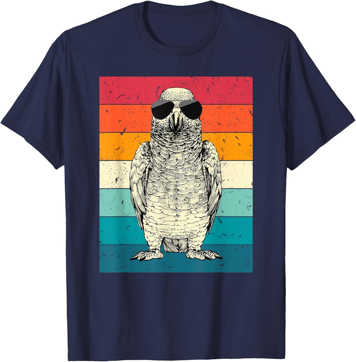 Retro Vintage African Grey Parrot with Sunglasses Bird Lover T-Shirt - T-Shirt | Navy