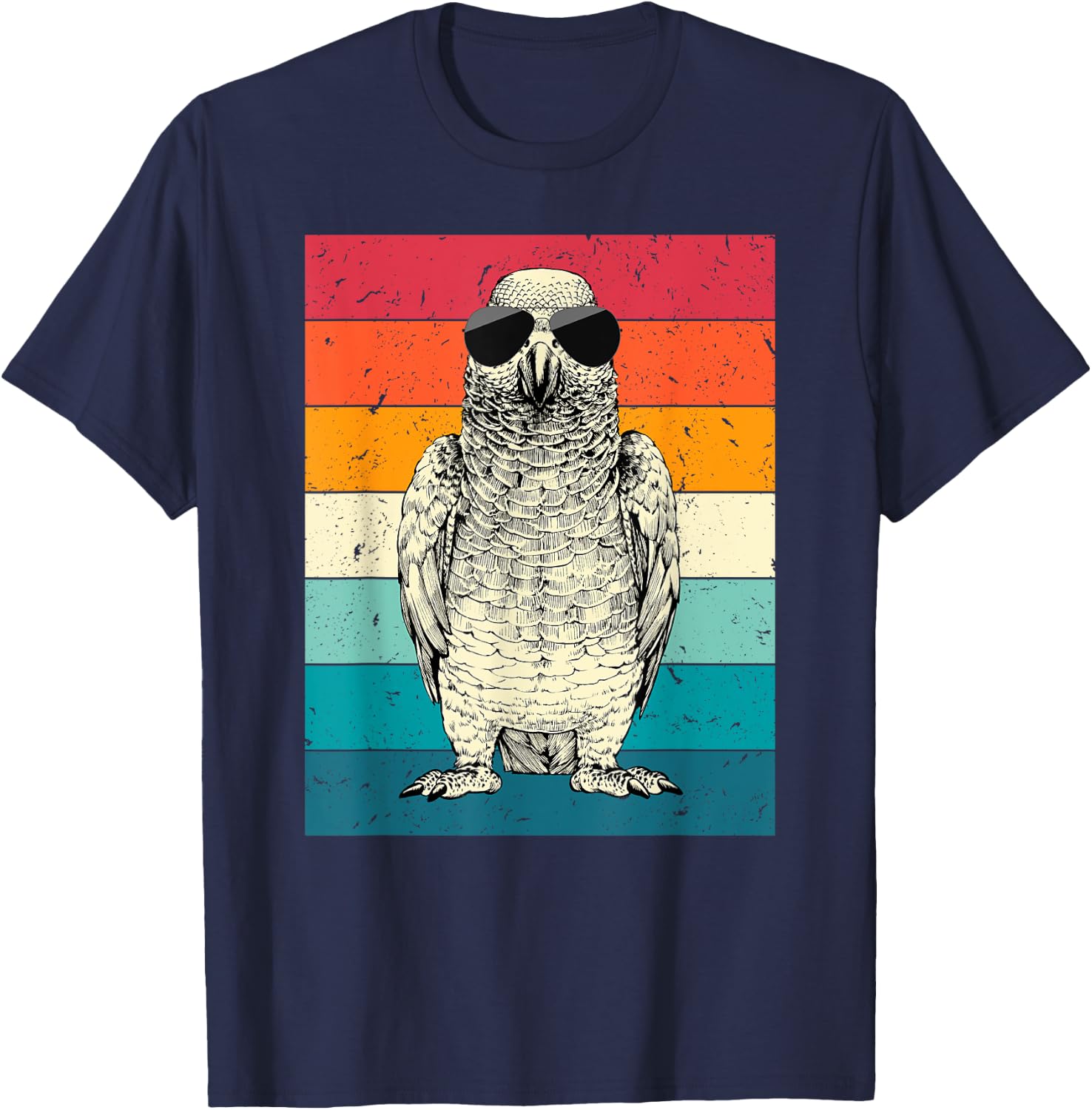 Retro Vintage African Grey Parrot with Sunglasses Bird Lover T-Shirt - T-Shirt | Navy