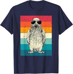 Retro Vintage African Grey Parrot with Sunglasses Bird Lover T-Shirt - T-Shirt | Navy