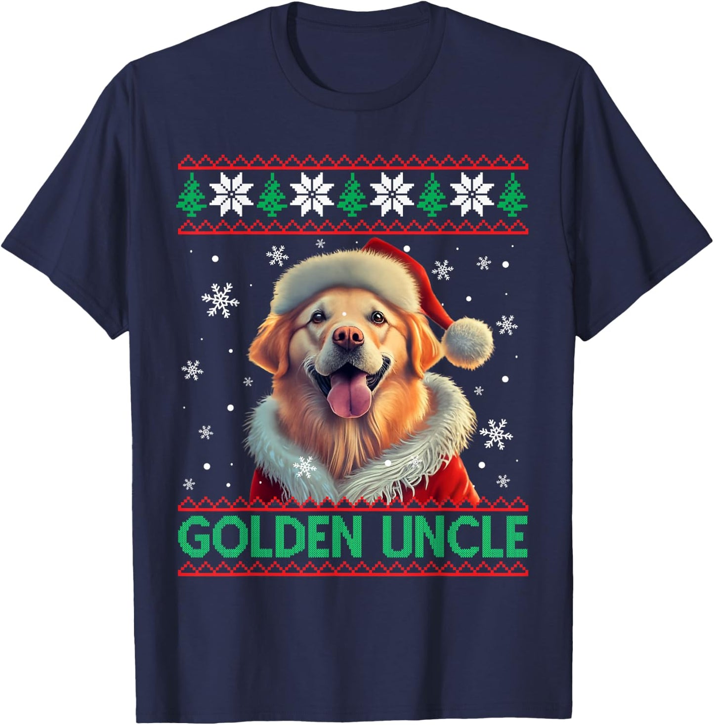 Golden Uncle Golden Retriever Santa Hat Ugly Christmas T-Shirt - T-Shirt | Navy