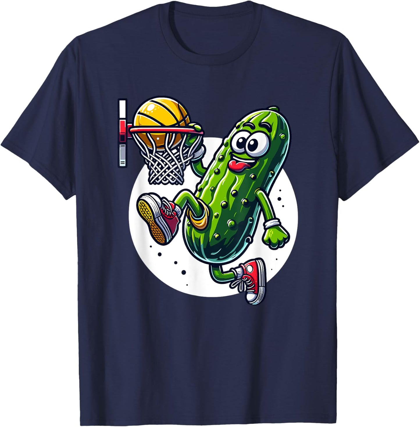 Slam Dunk Pickle - Humorous Basketball Cartoon Graphic T-Shirt - T-Shirt | Navy