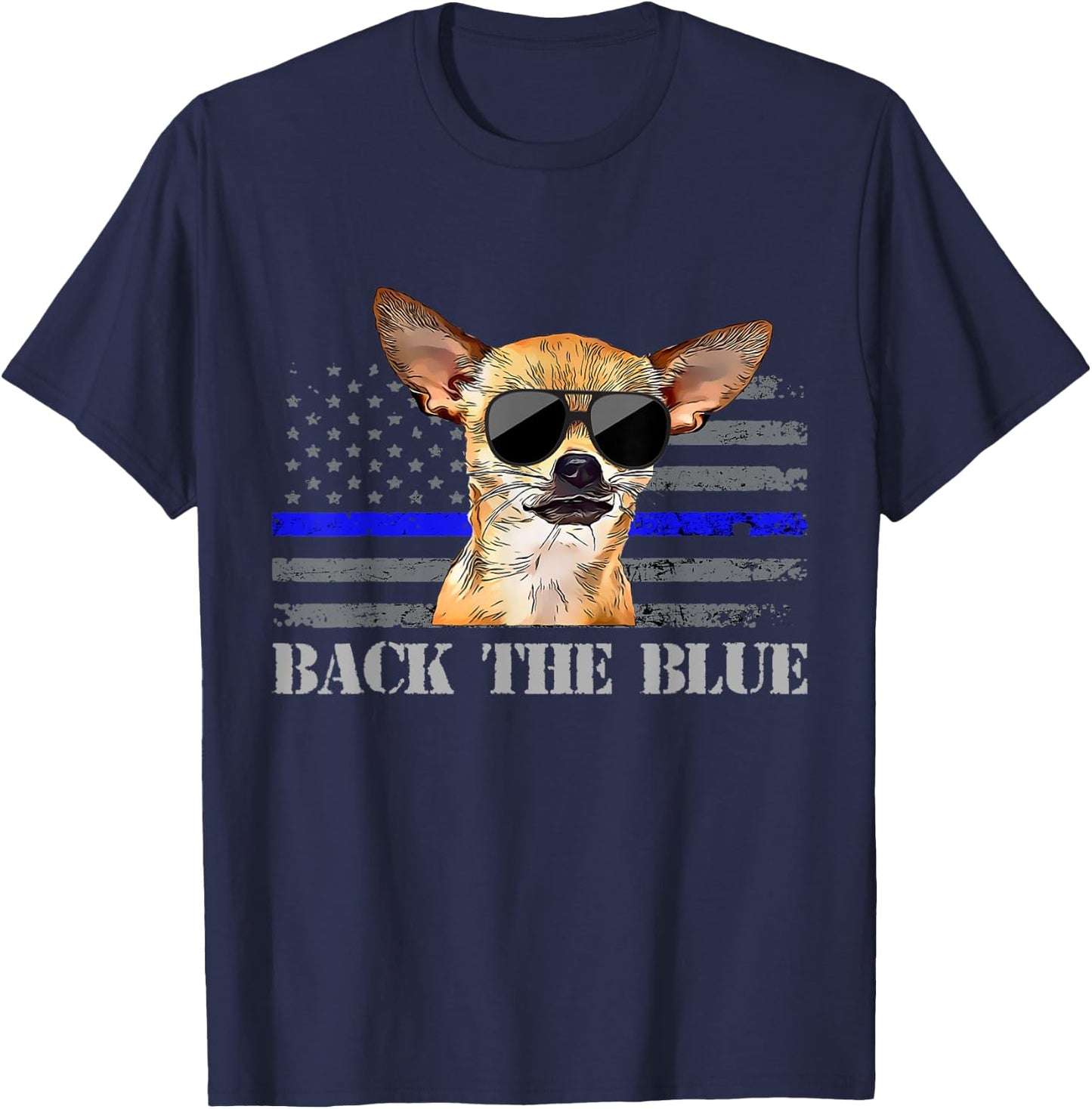 Chihuahua Thin Blue Line American Flag Police Dog T-Shirt - T-Shirt | Navy