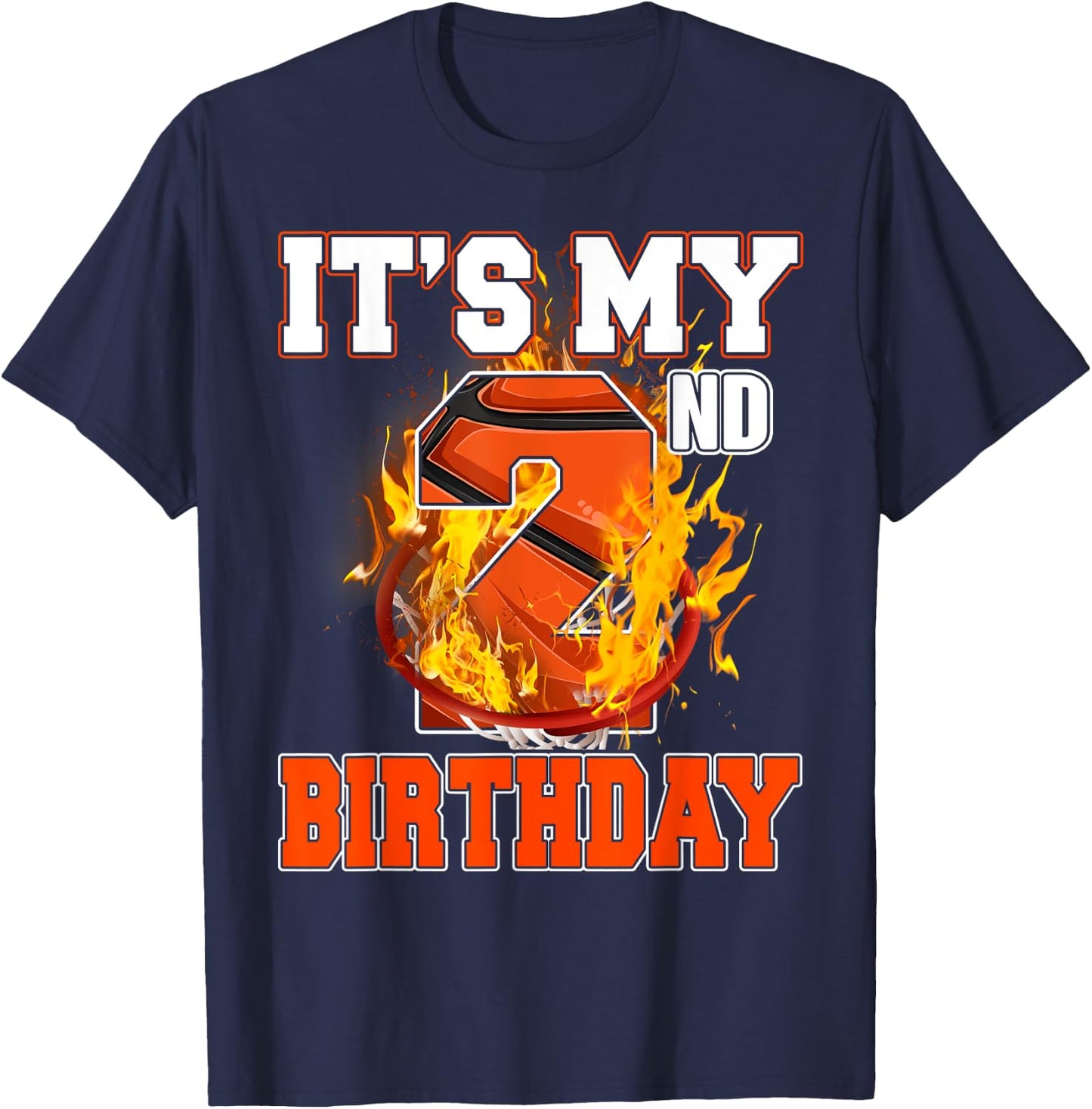 Funny It's My 2nd Birthday 2 Years Old Basketball Ball Boy T-Shirt - T-Shirt | Navy
