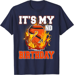 Funny It's My 2nd Birthday 2 Years Old Basketball Ball Boy T-Shirt - T-Shirt | Navy