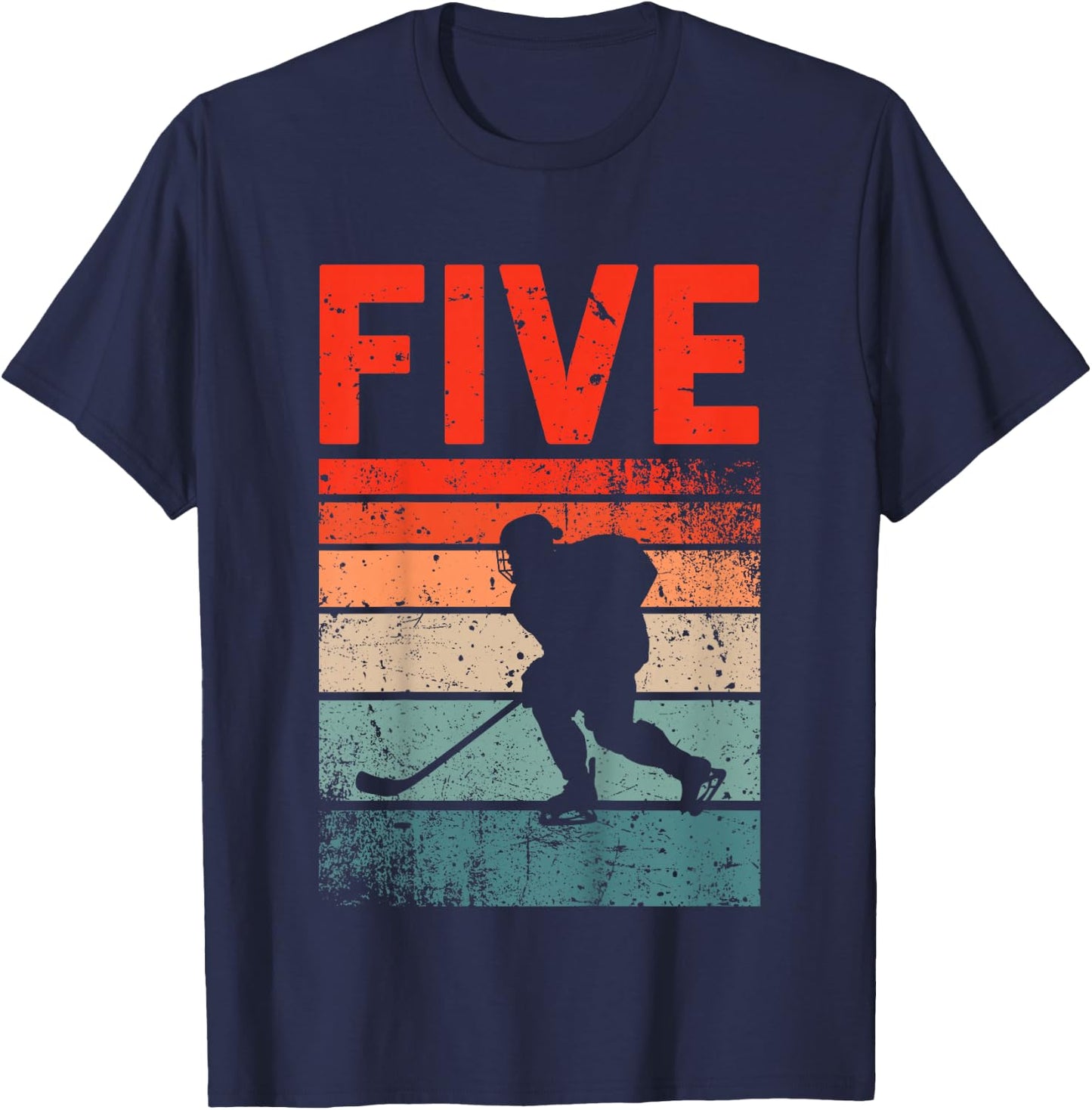 5th Birthday Retro Ice Hockey 5 Years Old Boy Girl T-Shirt - T-Shirt | Navy