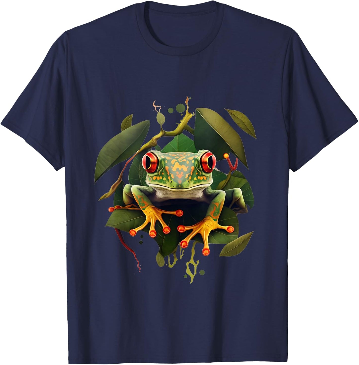 Leaping Frog Leaves Red Eyed Tree Frog Rainforest Amphibian T-Shirt - T-Shirt | Navy
