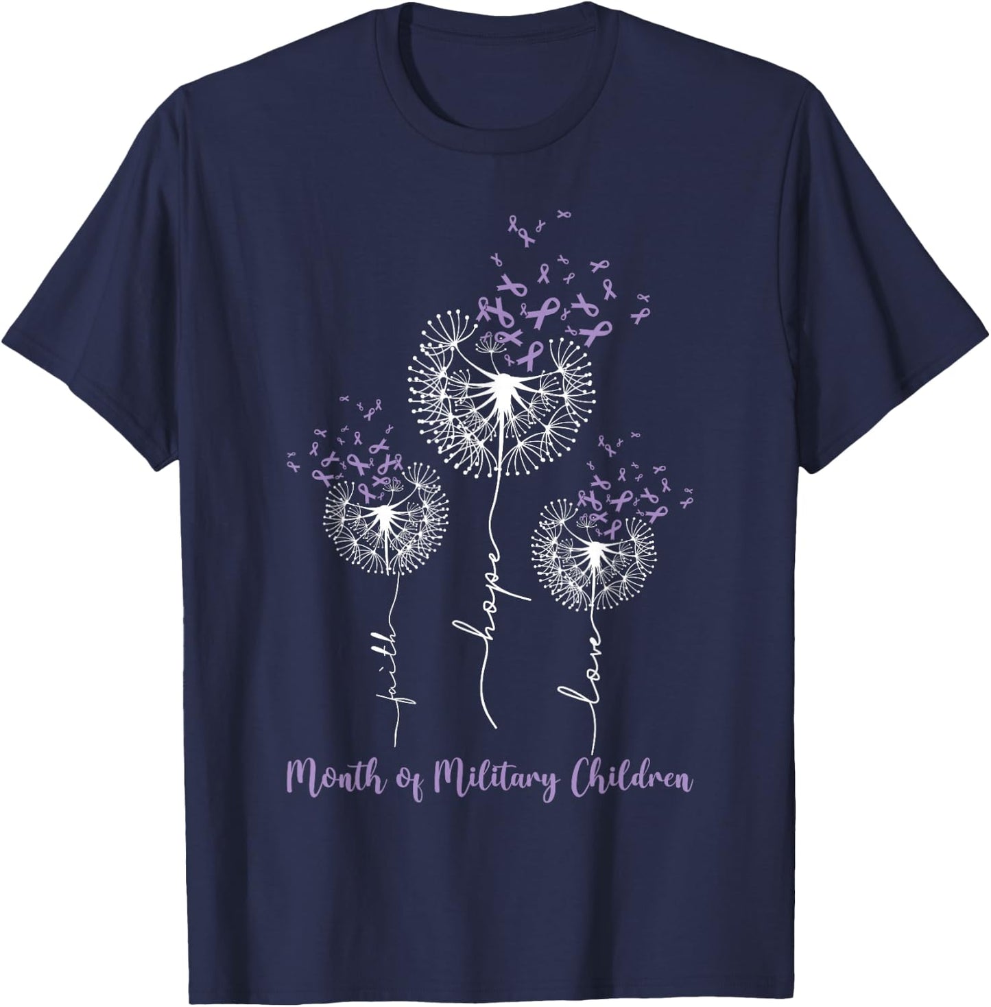Dandelion Purple Up for Military Kids Military Child Month T-Shirt - T-Shirt | Navy