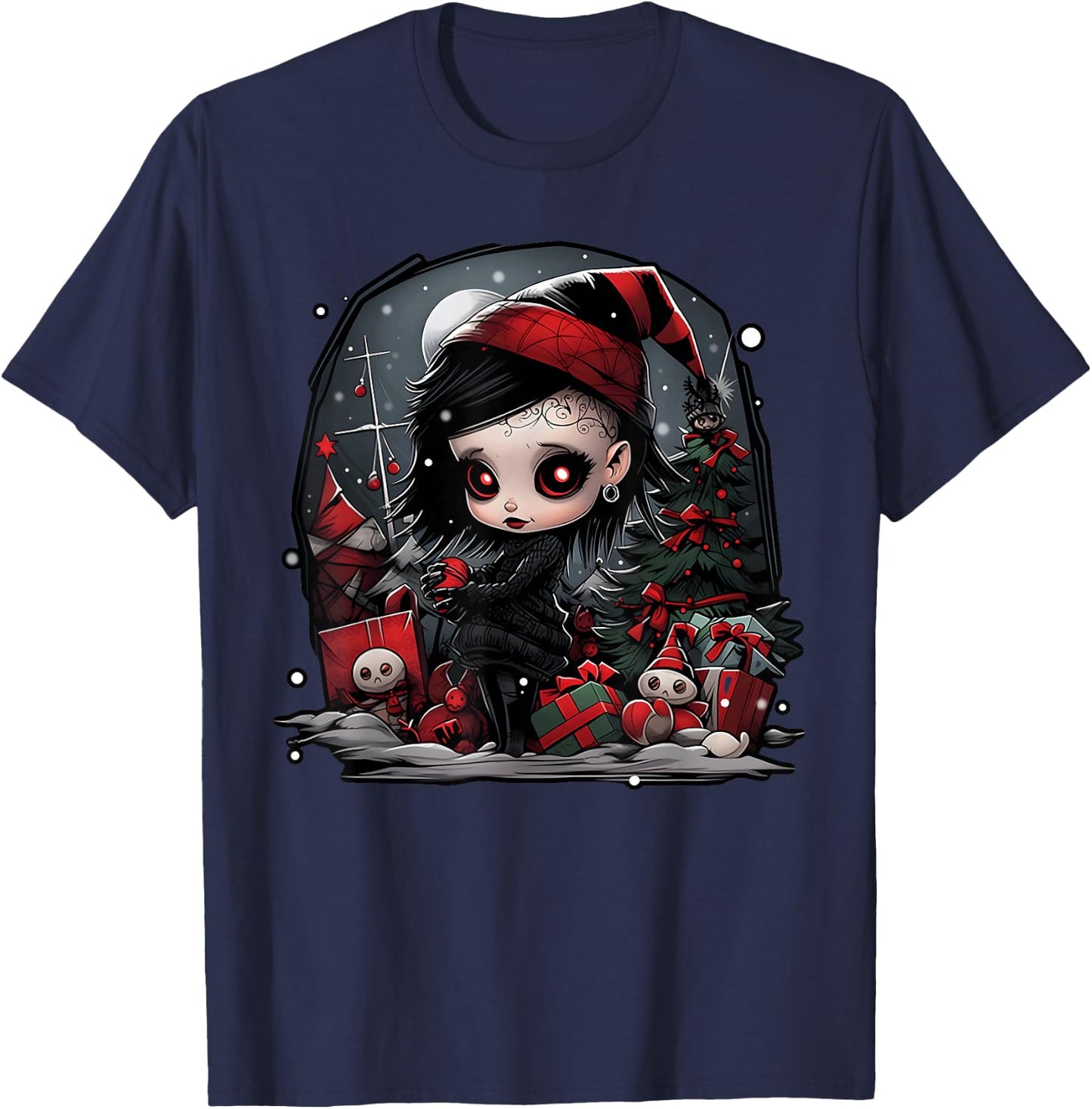 Festive Shadows: A Christmas Goth Baby's Tale T-Shirt - T-Shirt | Navy