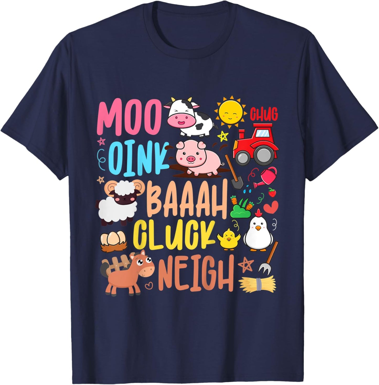 Kids Farm Animals Sounds Oink Baa Neigh Cluck Moo Toddler Farmer T-Shirt - T-Shirt | Navy