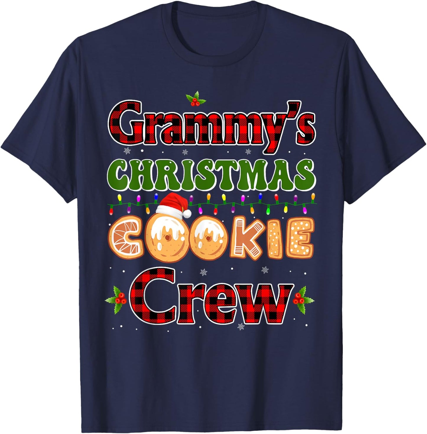 Red Plaid Cute Grammy Christmas Cookie Crew Gingerbread T-Shirt - T-Shirt | Navy