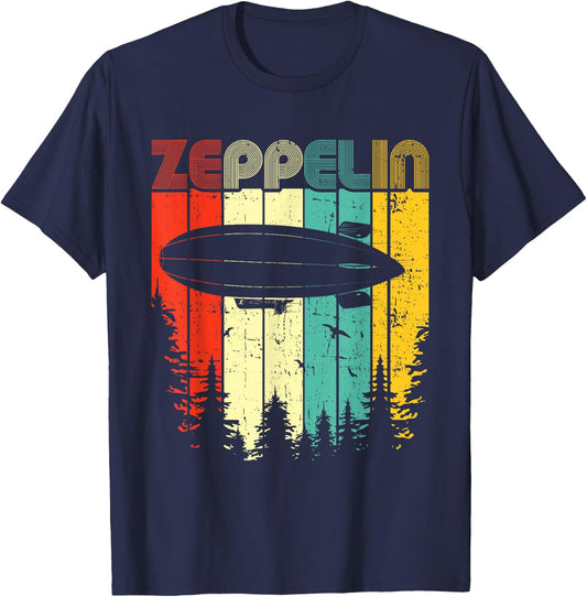 Retro Zeppelin 70s 80s Dirigible Airship Zepelin Zepplin T-Shirt - T-Shirt | Navy