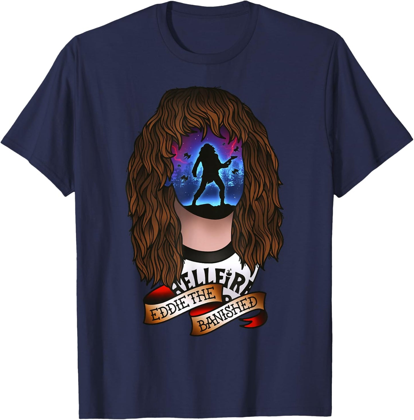 Stranger Things Eddie The Banished Tattoo Style Epic Scene T-Shirt - T-Shirt | Navy