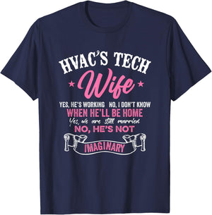 HVAC Technician Tech Wife Vintage Hvac Tech's Wife Yes, He's T-Shirt - T-Shirt | Navy