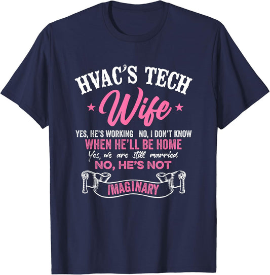 HVAC Technician Tech Wife Vintage Hvac Tech's Wife Yes, He's T-Shirt - T-Shirt | Navy