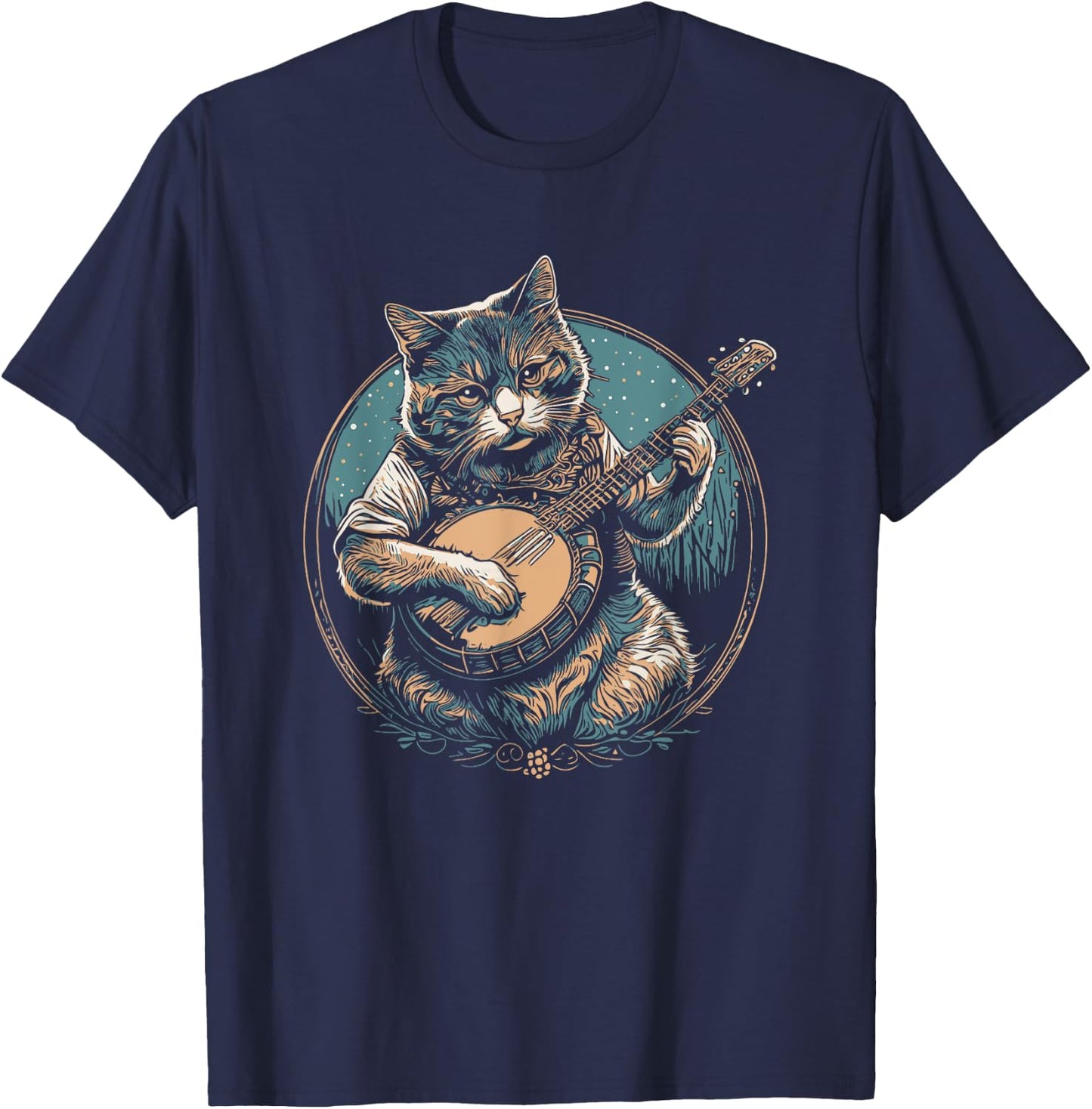 Cute Banjo-Playin' Kitty Cat Funny Bluegrass Music Women Kids T-Shirt - T-Shirt | Navy