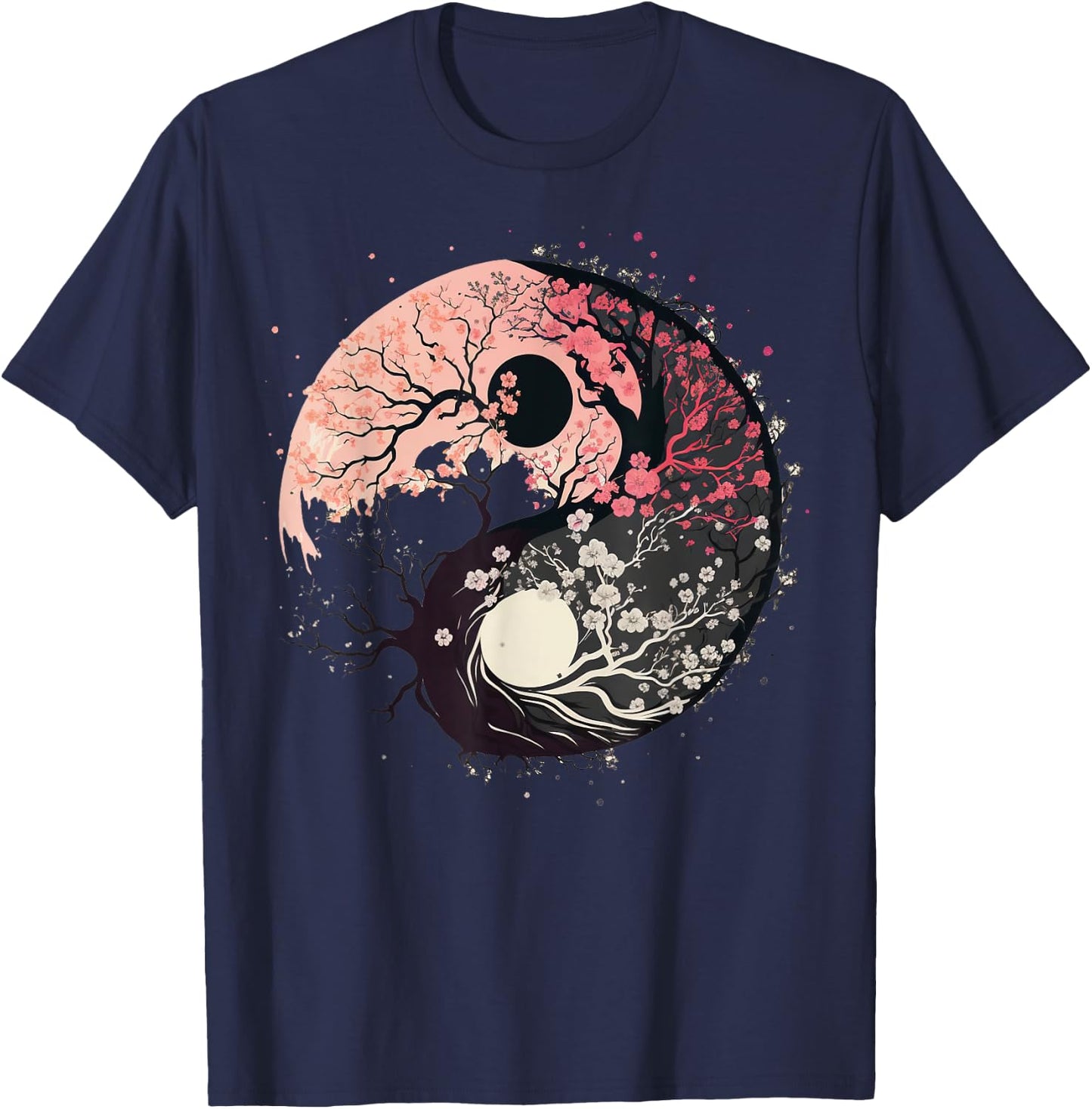 Cherry Blossom Taoism Yin Yang on Zen Taijitu Yin Yang T-Shirt - T-Shirt | Navy