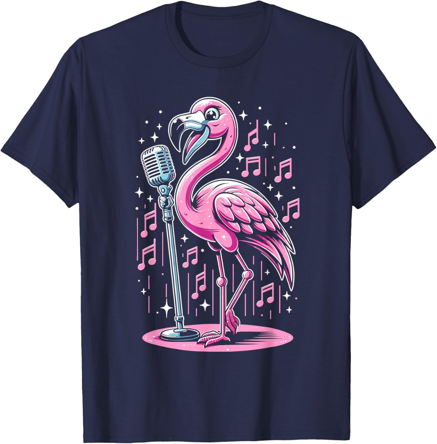 Flamingo Singing Singer Musician Choir Music Lover T-Shirt - T-Shirt | Navy