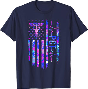 PCT US Flag Patient Care Tech Patient Care Technician T-Shirt - T-Shirt | Navy