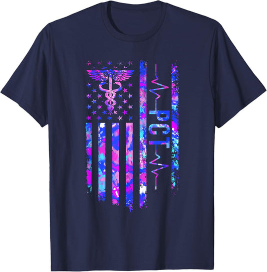 PCT US Flag Patient Care Tech Patient Care Technician T-Shirt - T-Shirt | Navy