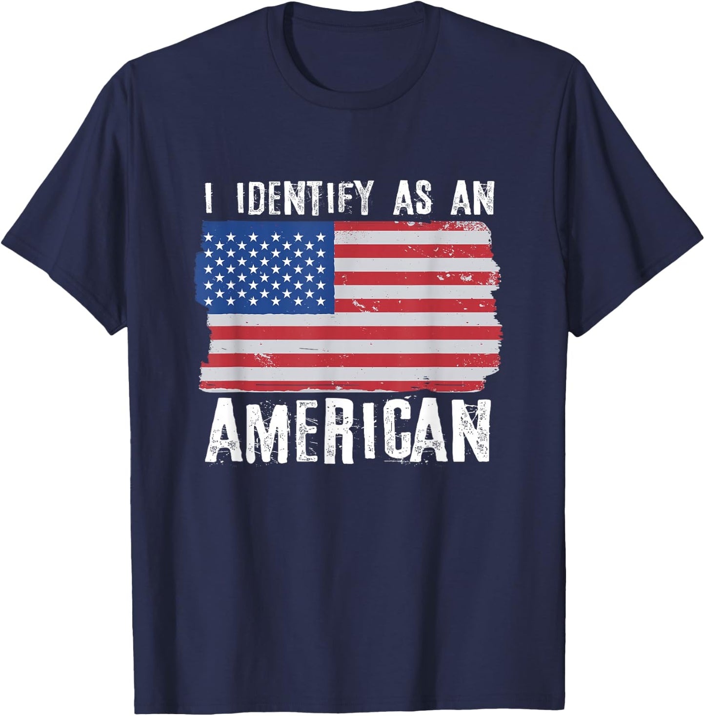 US American Patriotism Outfits & Women -Adults, -Kids Black Cotton Blend Small I Identify As An American Proud US American T-Shirt - T-Shirt | Navy